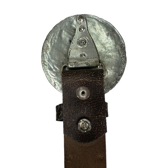 Leatherock Brown Leather Studded Turquoise Embellished Belt 32 Boho Western - Picture 6 of 7